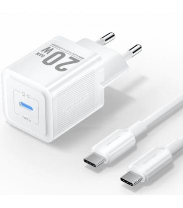 Cargador gan de pared vention tz-fepw0-eu-01/ 1xusb tipo-c + cable usb tipo-c/ 20w