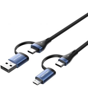 Cable usb 2.0 tipo-c vention ctllf/ usb tipo-c macho - usb macho/ microusb macho - usb tipo-c macho/ hasta 100w/ 480mbps/ 1m/