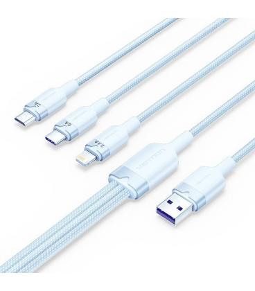 Cable usb 2.0 lightning vention ctplg/ usb macho/ usb tipo-c macho - microusb macho - lightning macho/ 1.5m/ azul