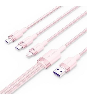 Cable usb 2.0 lightning vention ctppg/ usb macho/ usb tipo-c macho - microusb macho - lightning macho/ 1.5m/ rosa