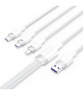 Cable usb 2.0 lightning vention ctpwg/ usb macho/ usb tipo-c macho - microusb macho - lightning macho/ 1.5m/ blanco