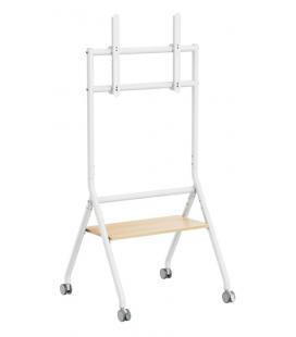 AISENS Soporte de suelo eco con rueda, 1 bandeja para pantalla interactiva/TV 80kg de 37-86, Blanco+Madera