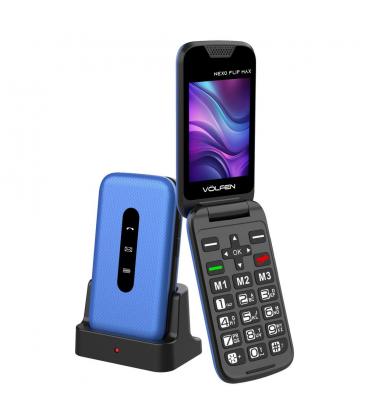 Telefono movil volfen nexo flip max tipo concha azul base de carga