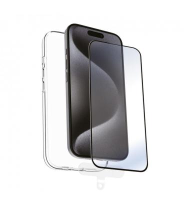 Funda muvit recycletek para apple iphone 16 transparente + protector cristal templado marco negro