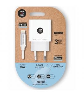 Cargador de pared tech one tech tec2265/ 1xusb tipo-c + cable lightning/ 3a/ blanco