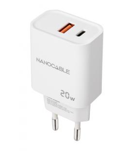 Nanocable Cargador USB-C/PD + USB-A/QC 20W, Blanco