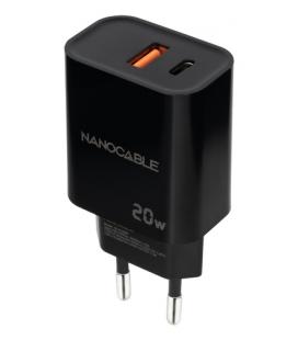 Nanocable Cargador USB-C/PD + USB-A/QC 20W, Negro