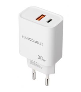 Nanocable Cargador USB-C/PD + USB-A/QC 30W, Blanco