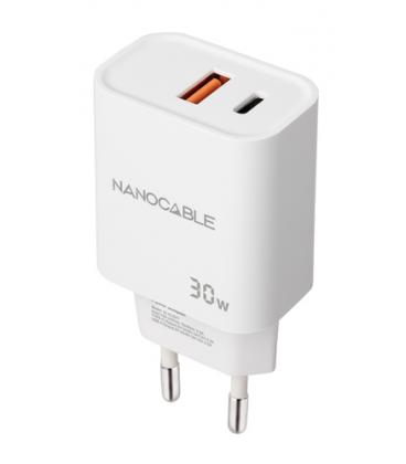 Nanocable Cargador USB-C/PD + USB-A/QC 30W, Blanco