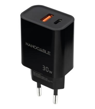 Nanocable Cargador USB-C/PD + USB-A/QC 30W, Negro