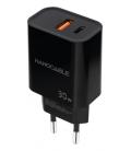 Nanocable Cargador USB-C/PD + USB-A/QC 30W, Negro