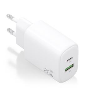 AISENS Cargador GaN 20W, 1xUSB-C PD3.0, 1xUSB-A QC3.0, Blanco