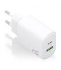 AISENS Cargador GaN 20W, 1xUSB-C PD3.0, 1xUSB-A QC3.0, Blanco