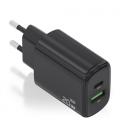 AISENS Cargador GaN 20W, 1xUSB-C PD3.0, 1xUSB-A QC3.0, Negro