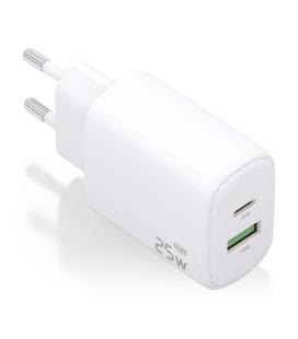 AISENS Cargador GaN 25W, 1xUSB-C PD3.0, 1xUSB-A QC3.0, Blanco