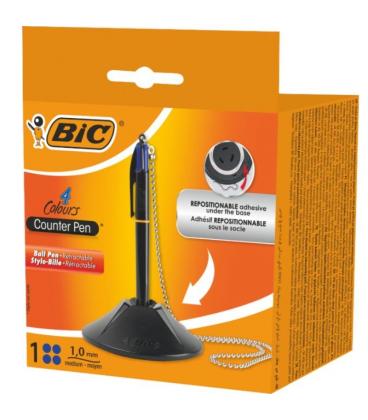 Bolígrafo de tinta de aceite retráctil bic 527507/ azul/ incluye base + cadena