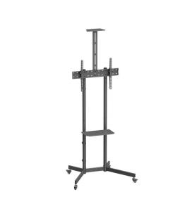 AISENS Soporte De Suelo Eco Con Rueda, Bandeja Para DVD Y Soporte De Cámara Para Monitor/TV 45kg De 37-70, Negro