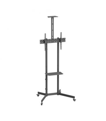 AISENS Soporte De Suelo Eco Con Rueda, Bandeja Para DVD Y Soporte De Cámara Para Monitor/TV 45kg De 37-70, Negro