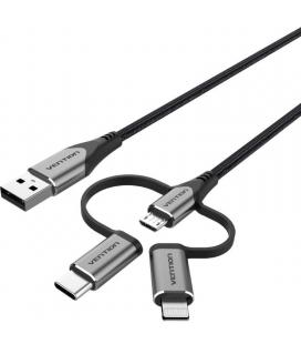 Cable usb 2.0 tipo-c vention cqjhg/ usb macho/ usb tipo-c macho - microusb macho - lightning macho/ 480mbps/ 1.5m/ gris