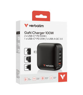 Cargador de Pared Universal Verbatim Mini GaN Wall Charger/ 3xUSB Tipo-C/ 1xUSB/ 100W