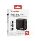 Cargador de Pared Universal Verbatim Mini GaN Wall Charger/ 3xUSB Tipo-C/ 1xUSB/ 100W