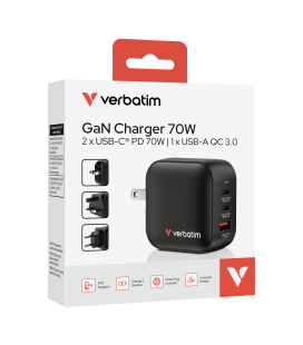 Cargador de Pared Universal Verbatim Mini GaN Wall Charger/ 2xUSB Tipo-C/ 1xUSB/ 70W