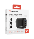 Cargador de Pared Universal Verbatim Mini GaN Wall Charger/ 2xUSB Tipo-C/ 1xUSB/ 70W