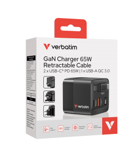 Cargador de Pared Universal Verbatim GaN Charger/ 1xUSB Tipo-C/ 1xUSB/ 1xUSB Tipo-C Macho/ 65W