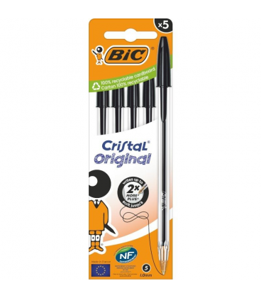 Caja de bolígrafos de tinta de aceite bic cristal original 516345/ 5 unidades/ negros