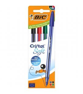 Caja de bolígrafos de tinta de aceite bic cristal original 516343/ 4 unidades/ colores surtidos