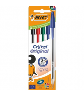 Bolígrafos de tinta de aceite bic cristal original 516346/ 5 unidades/ colores surtidos