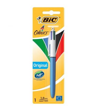 Caja de bolígrafos de tinta de aceite retráctil bic 4 colours original 802077/ 1 unidad/ 4 colores de tinta/ cuerpo color azul