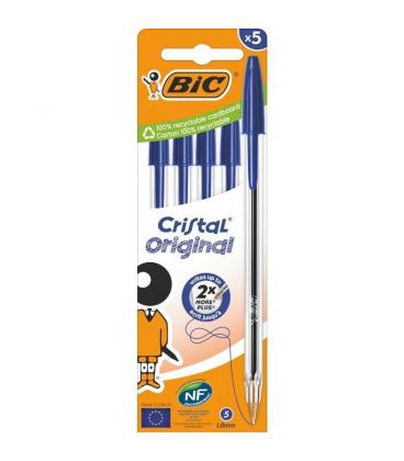 Caja de bolígrafos de tinta de aceite bic cristal original 516344/ 5 unidades/ azules