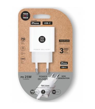 Cargador de pared tech one tech tec2264/ 1xusb tipo-c/ 3a/ blanco