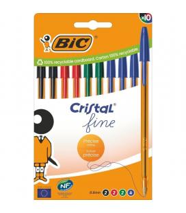 Bolígrafos de tinta de aceite bic cristal fine 516356/ 10 unidades/ colores surtidos