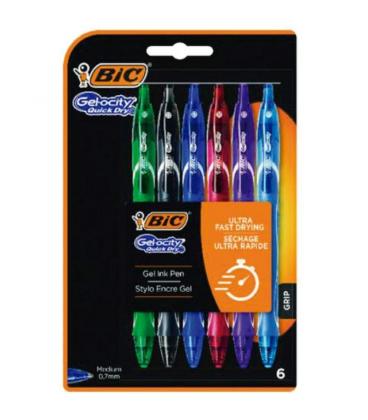 Bolígrafos de tinta de gel retráctil bic gelocity quick dry 964769/ 6 unidades/ surtidos