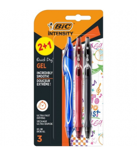 Bolígrafo de tinta de gel retráctil bic gelocity quick dry 972035/ 3 unidades/ surtidos